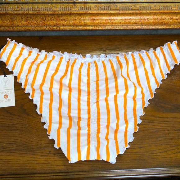 New Women’s striped bikini bottom. Size XL (16-18). Orange/white. Ruffled edge. - Picture 2 of 11